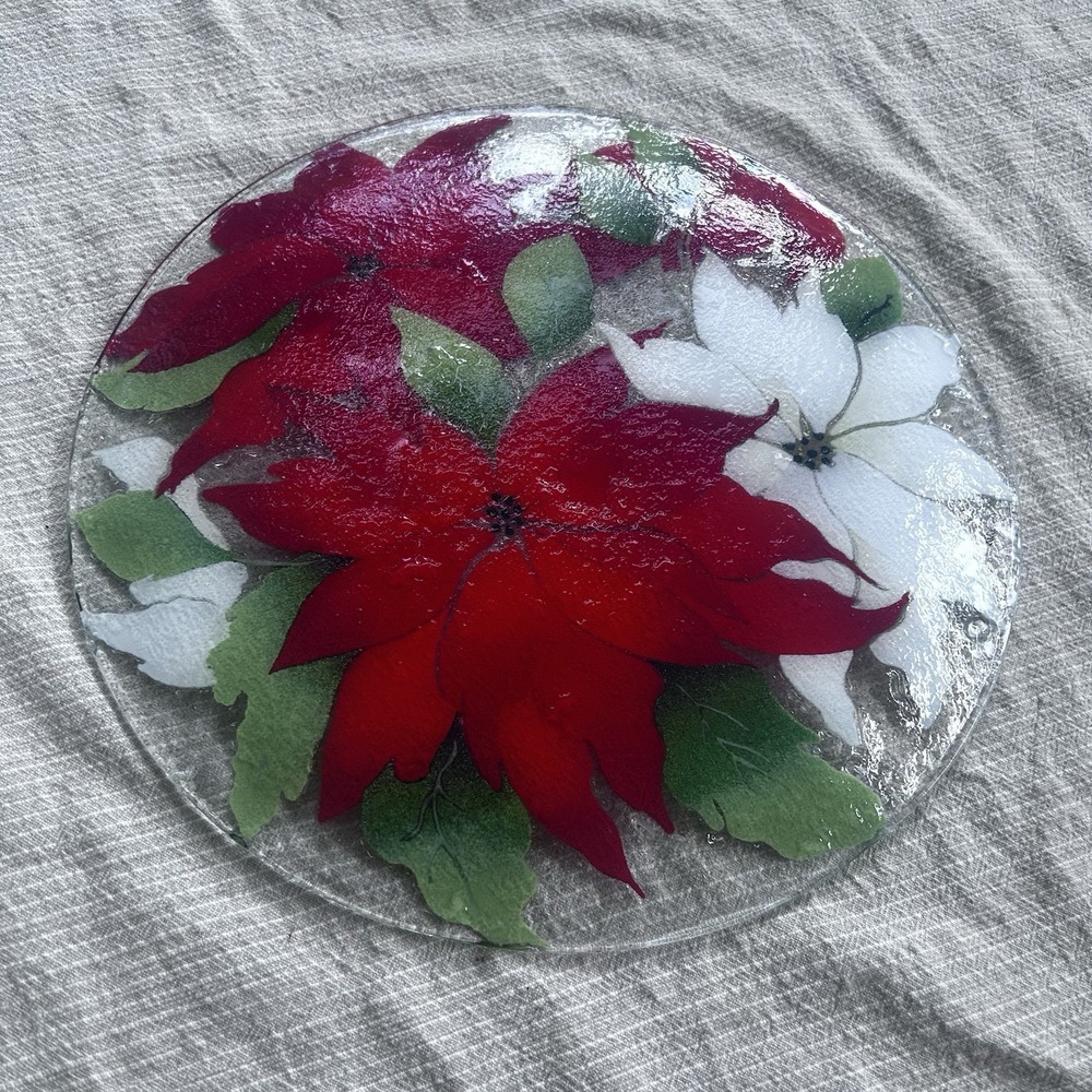 genesis fused art glass william mcgrath usa round pointsettia platter